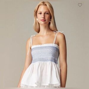 J.Crew NWT Womens Paloma White and Blue Smocked Top size M